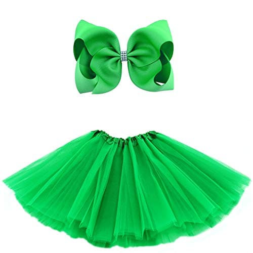 BGFKS 5 Layered Tulle Tutu Skirt for Girls with Hairbow, Ballet Dressing Up Kid Tutu Skirt Green