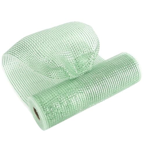 MEEDEE Sage Green Deco Mesh 10 Inch Rolls Deluxe Wide Foil Metallic Mesh Fabric Light Green Mesh Ribbon for Christmas Tree Wreaths Garland Gift Wrapping Bows Making 30 Feet