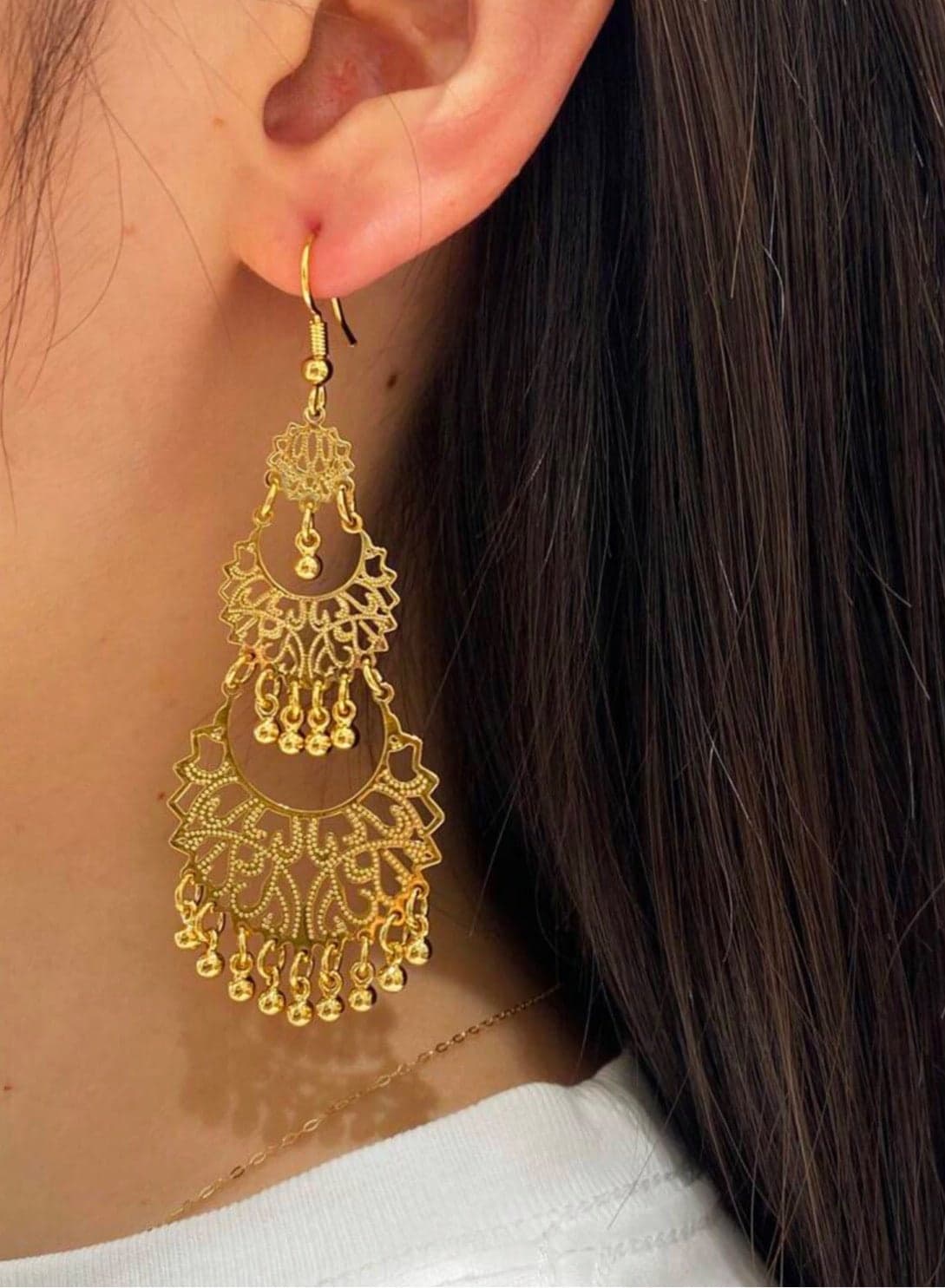 Elegant 21k Gold Plated Drop Earrings For Women