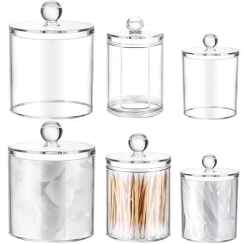 Meanplan Plastic Apothecary Jars with Lids Acrylic Holder Dispenser for Bathroom 102239 oz Clear Plastic Storage Jars Floss Container for Swab Cotton Ball 3 Sizes6 PackAcrylic Lid