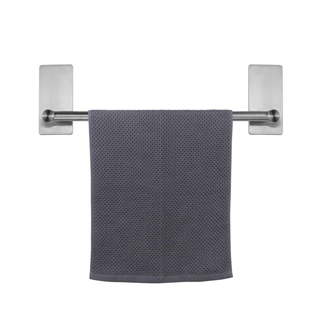 NearMoon Self Adhesive Bathroom Towel Bar Stainless Steel Bath Wall Shelf Rack Hanging Towel Stick On Sticky Hanger Contemporary Style NO Drilling 2 Pack Brushed Nickel 12Inch Towel Rack