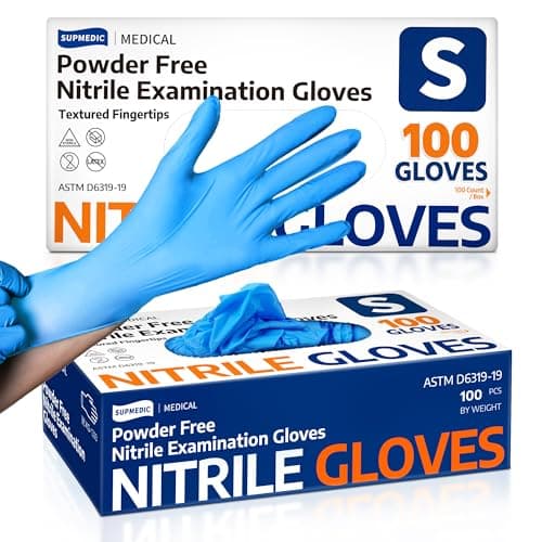 Supmedic Medical Nitrile Exam Gloves, Latex-Free, Powder-Free, Food Safe, Cooking Food Prep, Disposable Gloves, Blue, 100 Pcs (Small)