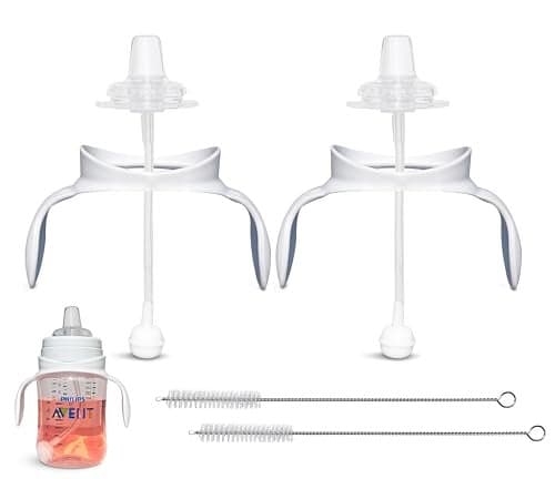 Sippy Cup Conversion Kit for Philips Avent AntiColic Baby Bottles 2Count Soft Food Grade Silicone Spout Nipples Weighted Straw Bottle Handles Straw Cleaning Brush BPAFree 4 months Sippy Kit