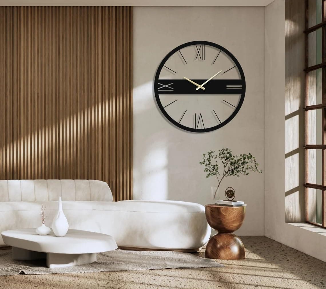 AVVIC MART Wall Clock Stylish Metal Analog Wall Clock for Living Room, Bedroom, Office, Kitchen, Home and Hall | Antique Fancy Big Size Modern Wall Watch (Black(DA-93), 40 CM)
