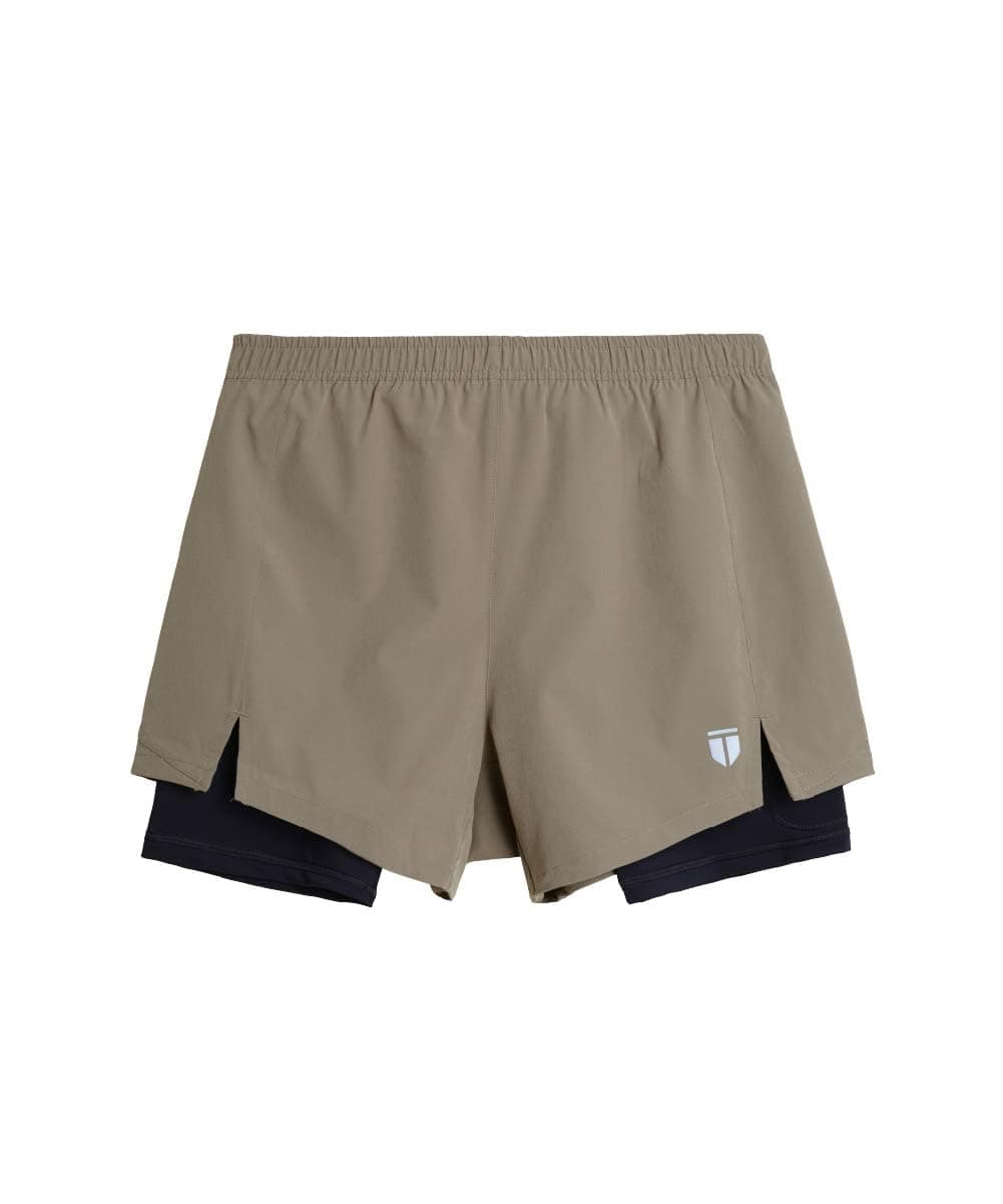TEGO Men’s Pacer 5” Lined Shorts | Lightweight Gym & Running Shorts with Inner Compression Liner | Anti-Chafe, Quick-Dry | 2-in-1 Workout Shorts Dark Beige