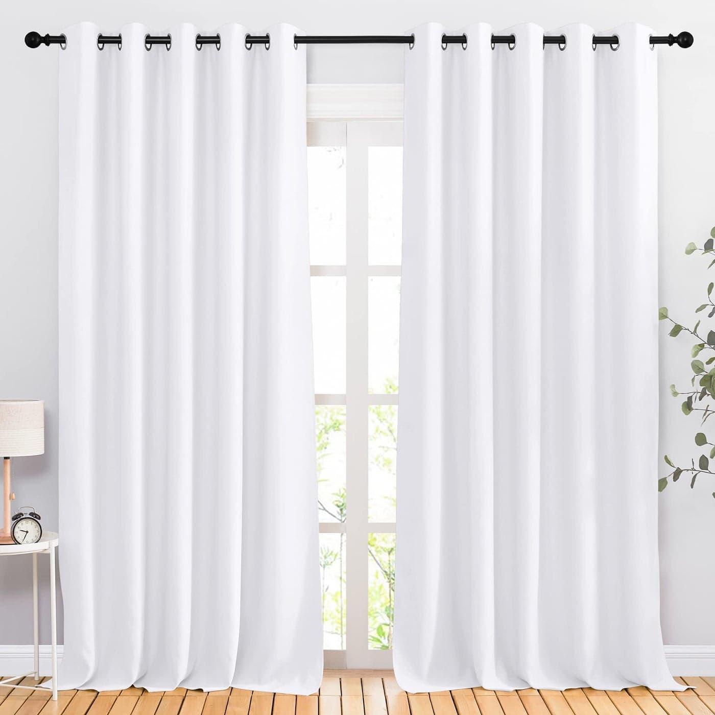 NICETOWN White Room Darkening Draperies and Curtains Home Fashion Energy Saving Grommet Top Room Darkening Drape Panels for Bedroom Set of 2 66 by 90 Inch White