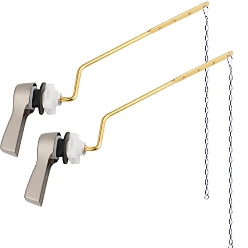 2 Pack Universal Side Mount Toilet Handle Angle-Mount Adjustable Trip Lever Tank Flush Lever Replacement Handle with 2 Pieces Stainless Steel Flapper Chains for Most Toilets - Brushed Nickel