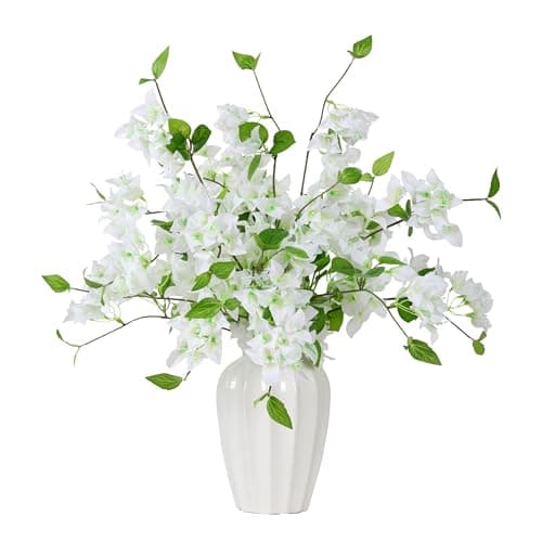 Apeair 10PCS Bougainvillea Artificial Flowers 30" Silk Fake Bougainvillea Branches Faux Flowers Vines for Home,Garden,Wedding,Party,Indoor and Outdoor,Floral Arrangement and DIY Decor(White)