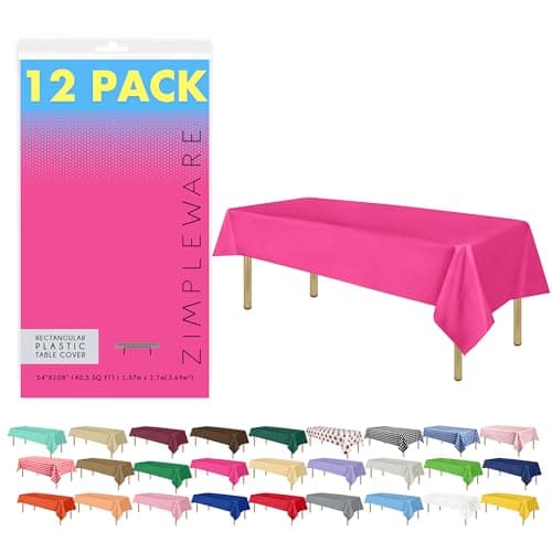 ZIMPLEWARE Premium Hot Pink Plastic Table Cloth Disposable 12 Pk Plastic Tablecloths for Rectangle Tables 54in x 108in Party Table Cloths Disposable for 6ft to 8ft Rectangle Tables
