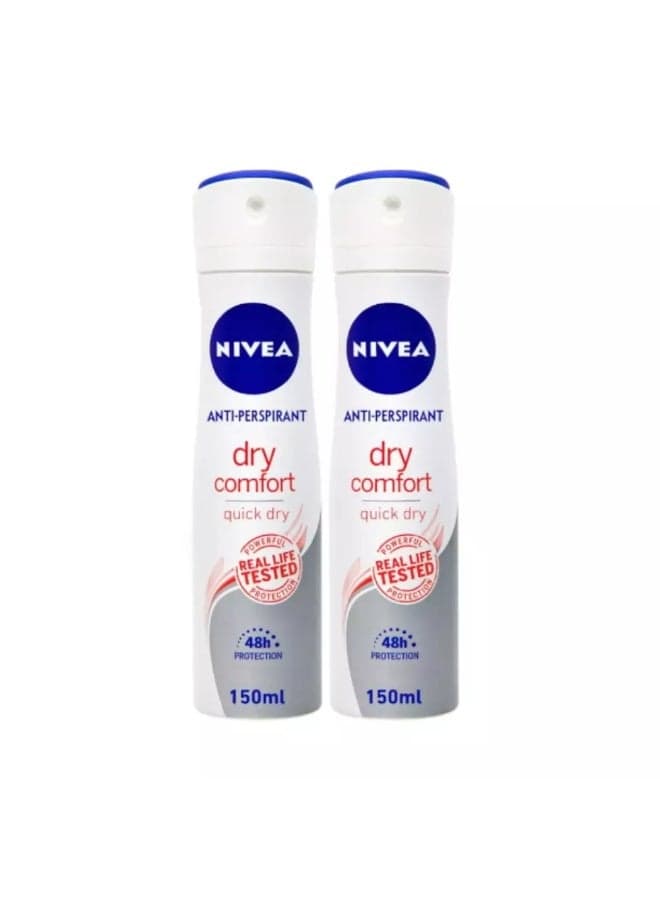 Nivea Anti-Perspirant Dry Comfort Body Spray For Women- 2X150ml