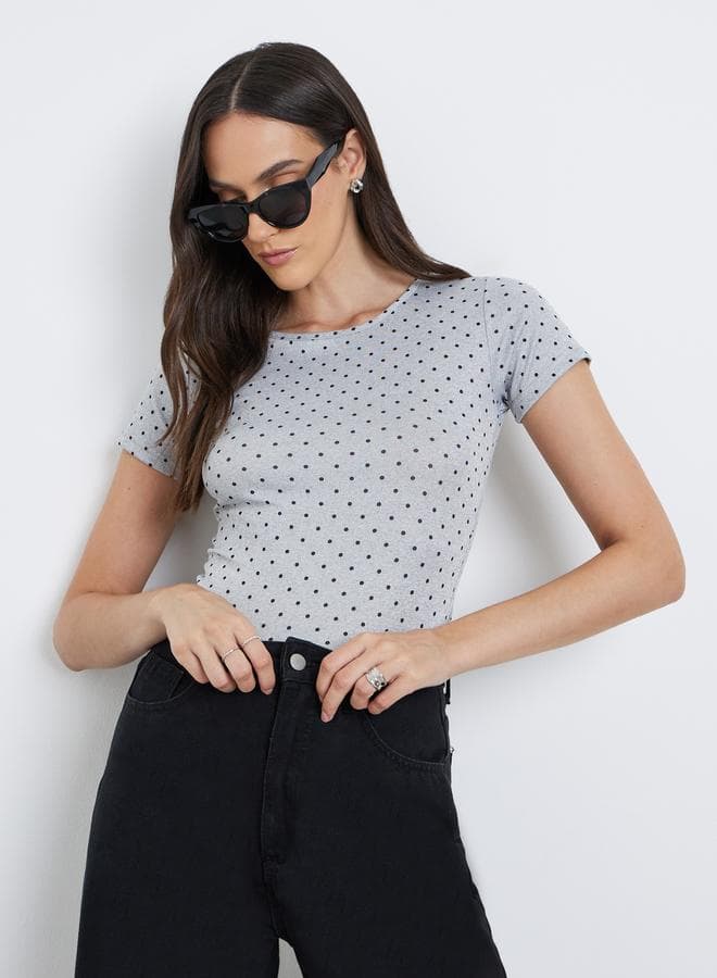 Styli Polka Dot Print Short Sleeve T-Shirt — M
