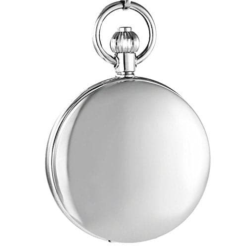 OGLE Waterproof Distorting Mirror Tourbillon Phases Sun Moon Chain Fob Skeleton Automatic Mechanical Pocket Watch (Silver Black)