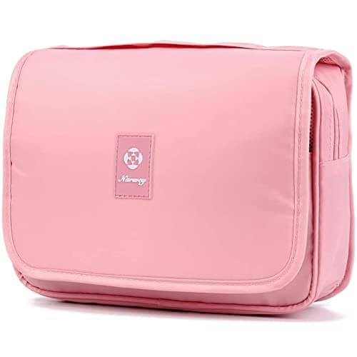 Narwey Small Hanging Travel Toiletry Bag for Women, Travel Bag for Toiletries, Makeup Bag Organizer Make Up Bags Cosmetic Bags for Girls (Pink)