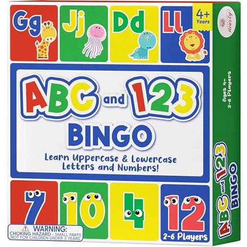 Party Hearty Alphabet and Number ABC and 123 Bingo Board Game for Kindergarten and Preschool Kids Learn to Read Fun 2 Versions for Ages 4 and Up Food Edition