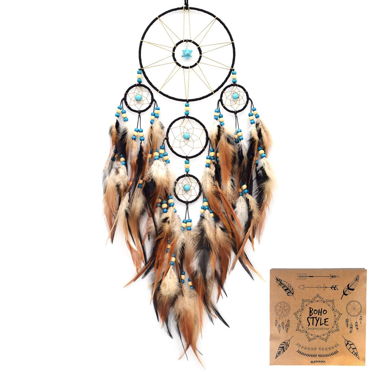 Urdeoms Large Black Dream Catchers for Bedroom Adult Merkaba Turquoise Boho Dream Catcher Wall Decor for Boys Teen Room Decor Dorm Living Room Hanging Decoration Festival GiftsNO32