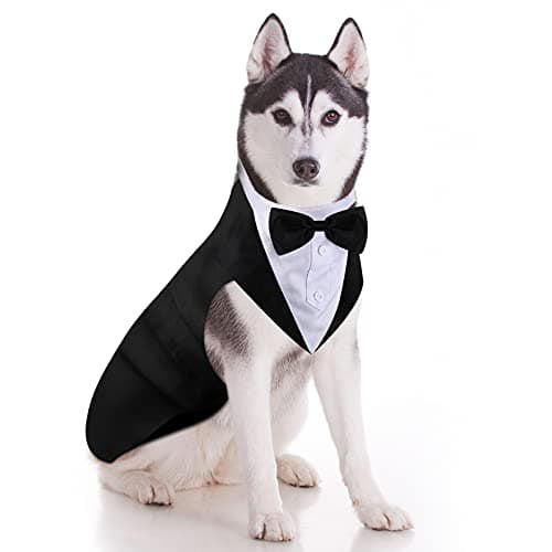 Weewooday Dog Tuxedo and Bandana Set Dogs Formal Tuxedo PET Wedding Party Suit Wedding Bow Tie Shirt for Christmas Halloween Birthday Costumes(Cute Style,X-Large)