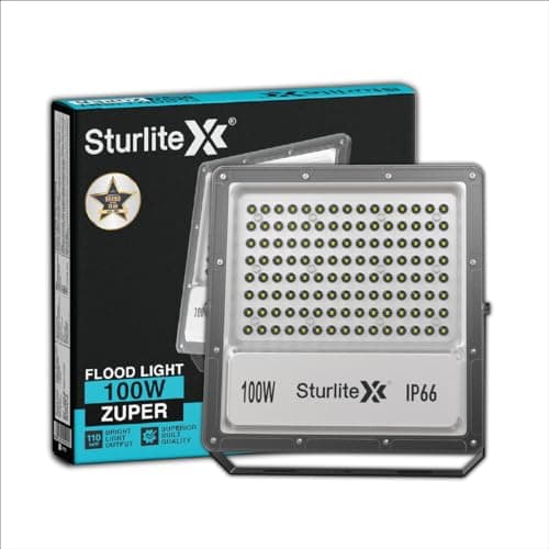 Sturlite Zuper 100 W LED Flood Light| Cool White 6500K Color Temperature LED Lamp| IP66 Waterproof Surge Protection Focus Light for Factory, Garage, Parking, Garden, Playground & Shop - (Pack of 1)