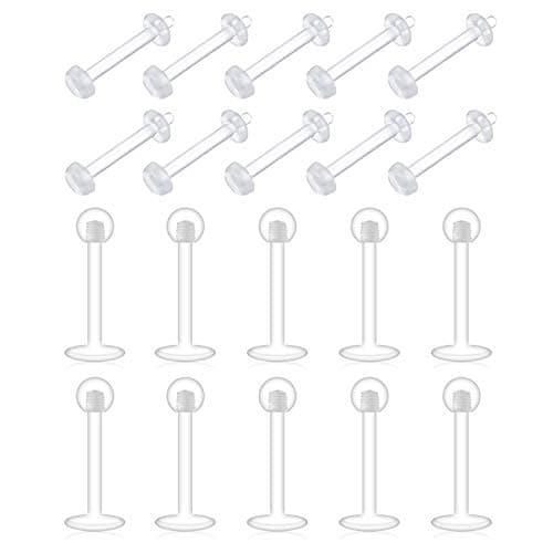 D.Bella Clear Cartilage Earring-20pcs 16G Acrylic Bioflex Tragus Retainer Lip Rings Nose Studs Labret Ear Helix Earring 10mm