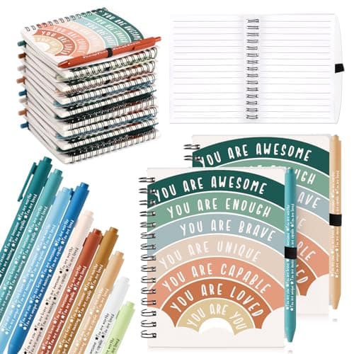 Thenshop 40 Pcs Mental Health Awareness Gifts Bulk 20 Self Care Notebook Journals 20 Positive Affirmation Pens for Women Office Staff Nurse Teacher Appreciation Student End of Year Gifts Rainbow