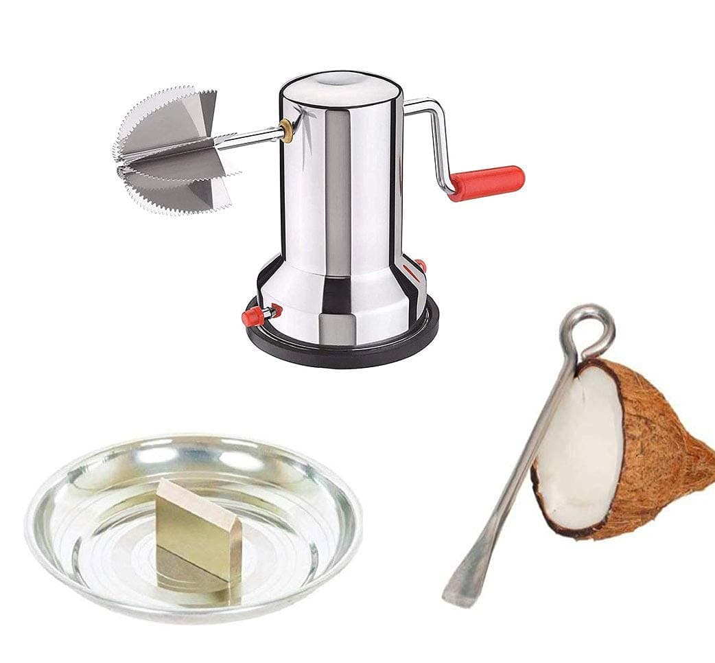 pass pass Stainless Steel Coconut Breaker with Coconut Scraper & Coconut Opener (Pcs of 3) Kitchen Tool Set