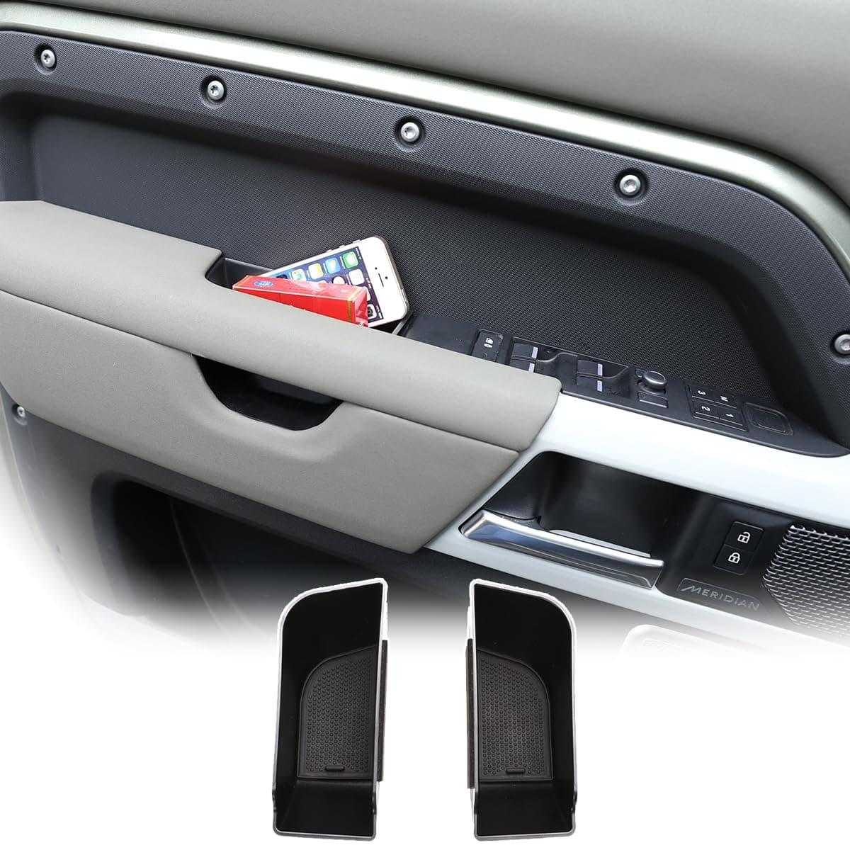 ABS Blcak Car Door Storage Box Phone Tray Accessories For Land Rover Defender 90 110 130 20202025 Car Armrest Side Door Handle Storage Box Tray Holder