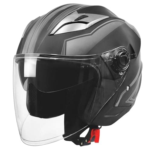 Motorcycle Scooter HelmetAdult Openface Motorbike Helmet Double Visor Fashion Personality for Men and Women DOT Approved Medium GIAY