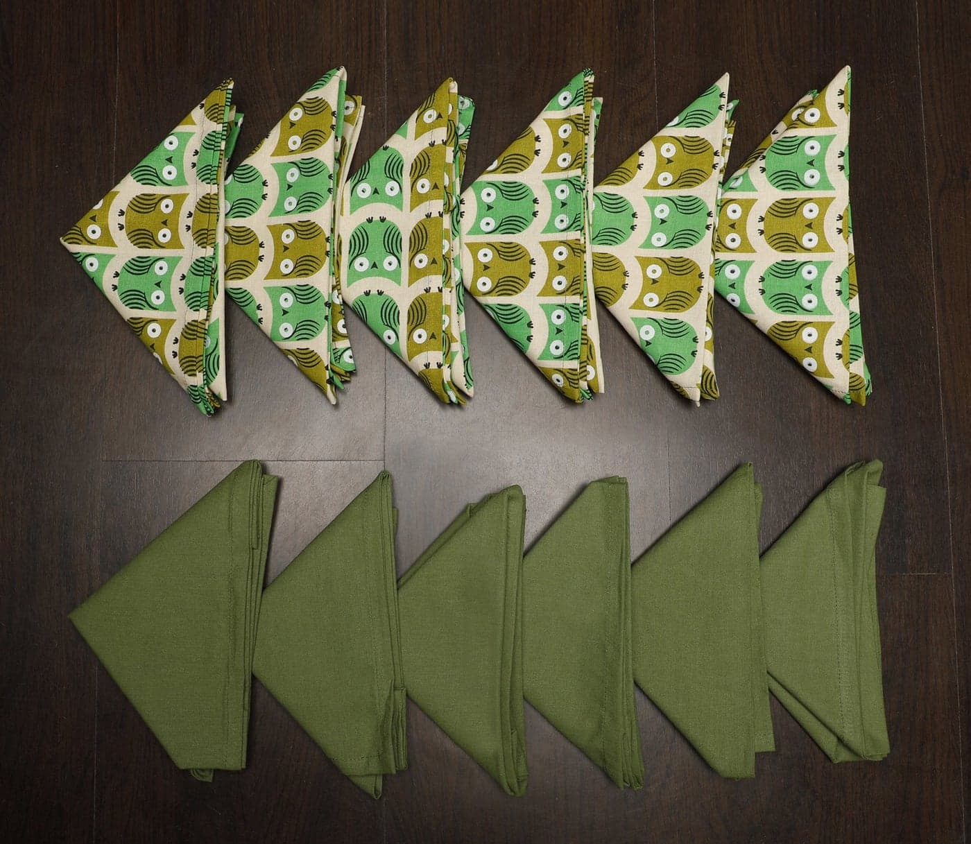 Dekor World Owl Plain Printed Green Napkin Set (Pack of 12)