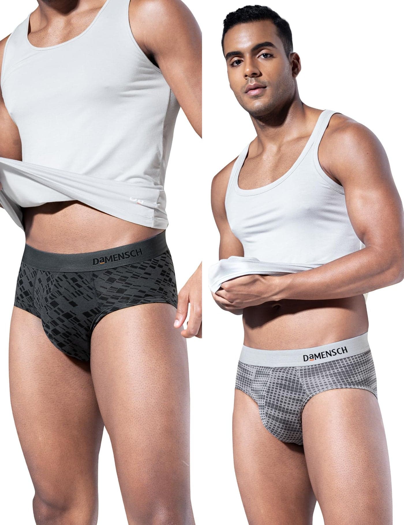 DAMENSCH Men Deo-Soft Supima Modal Briefs-Pack of 2-Dashed Silver, Hybrid Grey-X-Large