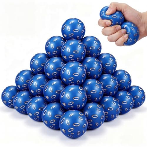 Roowest 36 Pcs Cartoon Party Favors Blue with Gold Ring Stress Balls 157 Inch Fade Resistant Foam Squeeze Balls for Stress Relief Hand Relaxation Birthday Party Supplies
