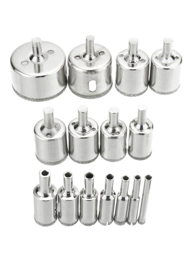 15-Piece Diamond Hole Saw Drill Bit Set Sliver (6, 8, 10, 12, 14, 16, 18, 20, 22, 25, 26, 28, 30, 40, 50)mm