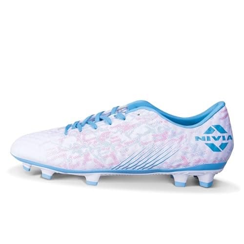Nivia Oslar 3.0 Football Stud Shoes for Mens, Rubber Studs with Spacer Mesh with Film Upper, Die Cut Lightweight Insole, Ideal for Hard Surfaces Artificial Turf Surfaces (White) Size05
