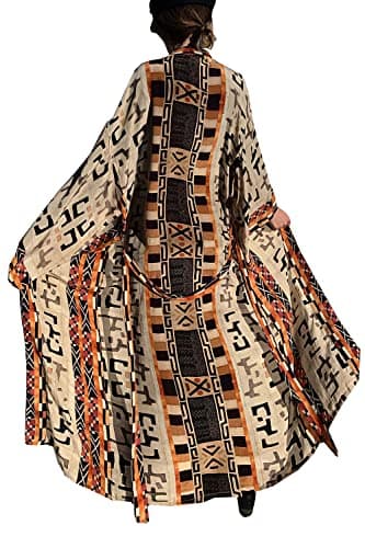 YouKD Women's Long Kaftan Bohemian Kimono Maxi Beach Cover Up Night Dress, C Light Brown, One Size