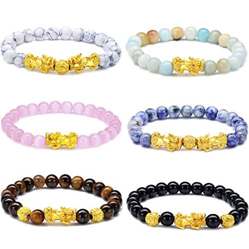 Hicarer 6 Pcs Feng Shui Bracelets Bulk for Men Women, Wealth and Luck Bracelet with Pixiu Chinese Dragon Charm for Protection Pi Yao Lucky Beaded Decorations Attract Wealth Money Jewelry Gifts