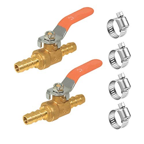 Hooshing 2PCS 3/8" Barbed Shut Off Ball Valve Soild Brass Hose Barb Valve with Clamps for Water Air Fuel Line Oil