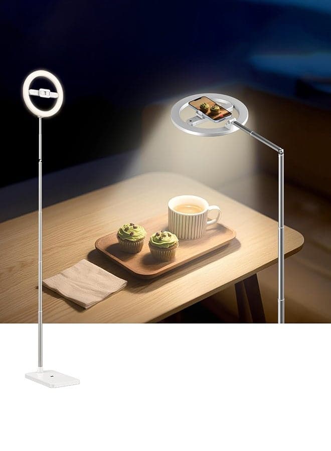 Professional Overhead Phone Mount with Ring Light - 360° Rotatable Foldable Arm, 3000mAh Rechargeable for iPhone Video Recording, 174cm Extended Height for TikTok/YouTube, 2800k-6500k adjustable