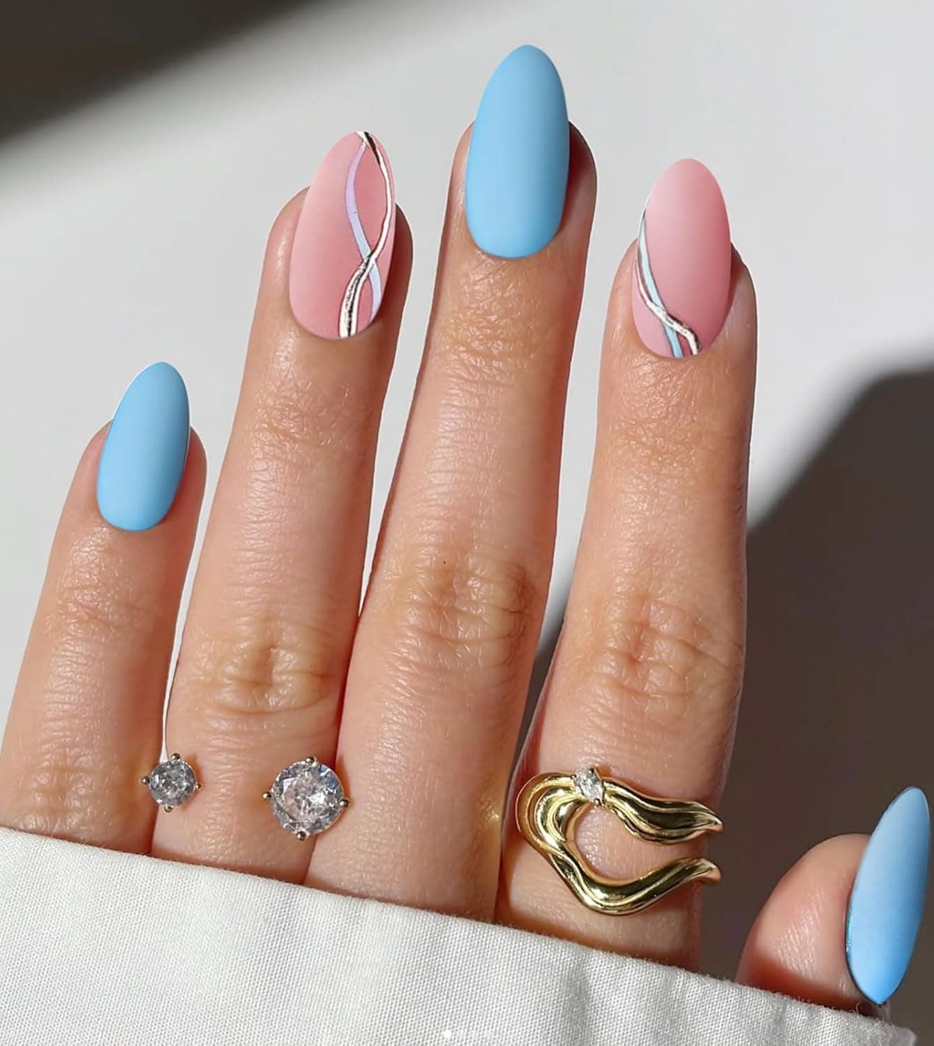 JMEOWIO Gel Nail Stickers Blue Pink Silver French Tip Semi Cured Gel Nail Strips Wraps UVLED Nails Art Design Decoration Accessories