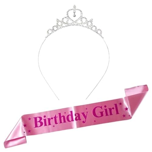 Curated Cart Tiara for Girls with Birthday Girl Sash – Birthday Accessories, Crown for Baby Girl, Queen Crown, Jewellery for Kids, Party Gift Set