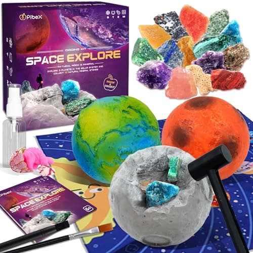 PIBEX Gemstone Dig Kit Dig up 15 Rocks Minerals from Earth Moon Mars Solar System Planets Geology Science Set Space Rock Mining Toys for Kids STEM Gift for Boys Girls Age 6812