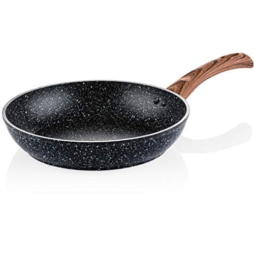 Westinghouse Black Marble Non-Stick Frying Pan | 3-Layer Marble Coated Forged Aluminum | Induction Compatible | Wooden Look Handle | Dishwasher Safe (26 cm WCFP0085026MBB)