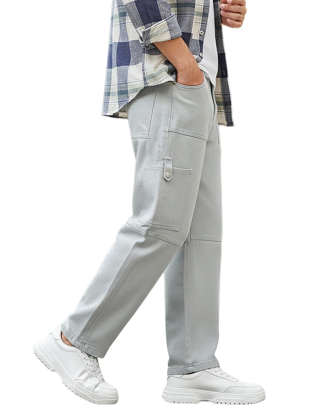 Urbano Fashion Men's Ice Grey Loose Baggy Fit Washed Cargo Jeans with 6 Pockets Non-Stretchable (jeanlscargo-02-icegrey-32)