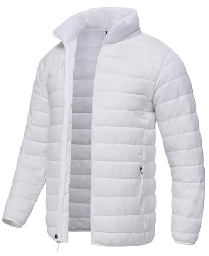 SPOSULEI Puffer Jacket for Men Packable Lightweight Winter Warm Down Jackets Coats Outdoor Insulated Water Resistant Travel Hiking Camping Jacket with Pockets White XL