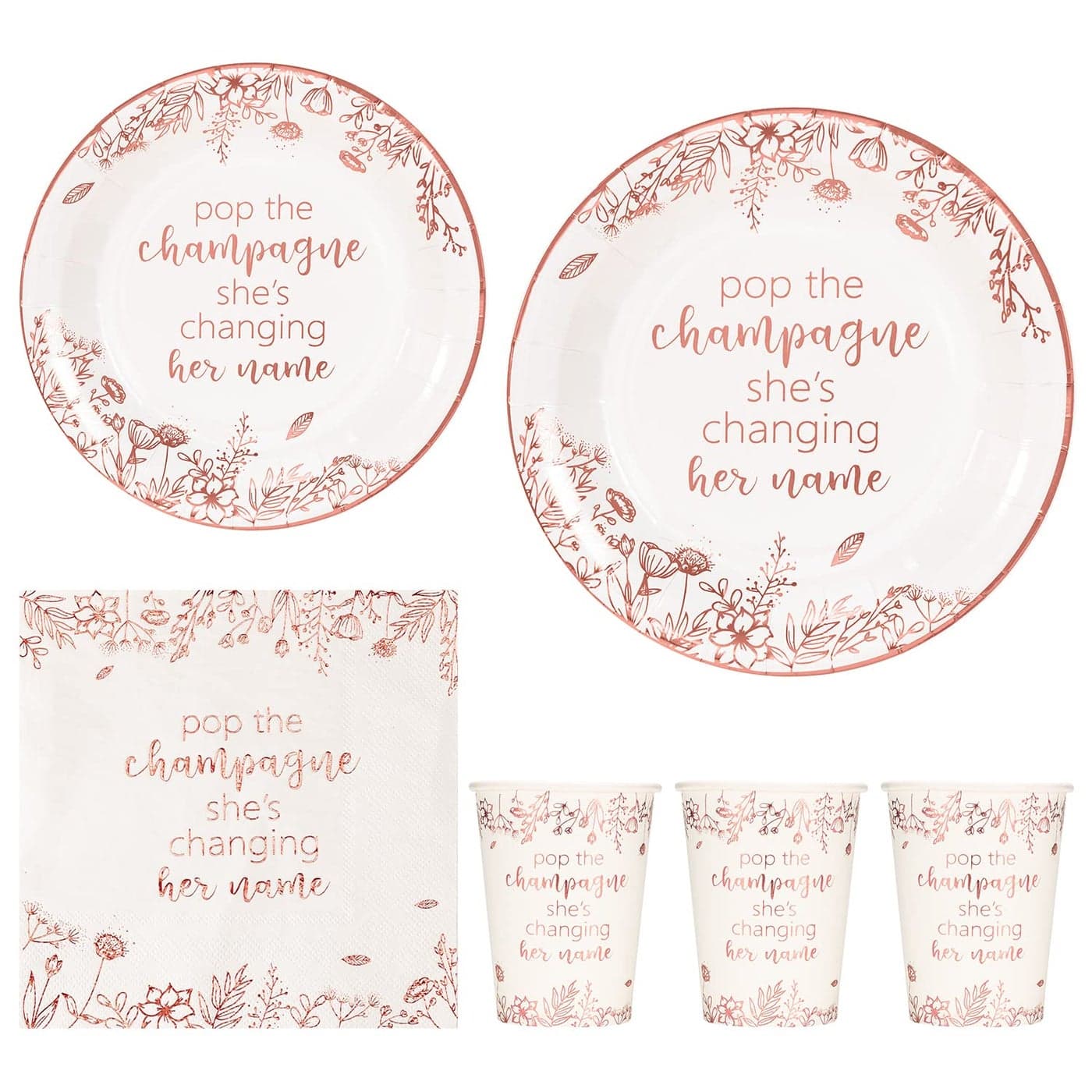Crisky Rose Gold Bachelorette Napkins Plates Cups Set for Bridal Shower Wedding Engagement Party Decorations Supplies Disposable Tableware Set of 24 Pop She is Change Her Name