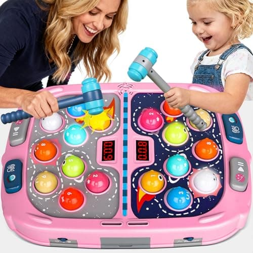 2Player Whack Game Mole Toys for Age 312 Kids2 Hammers3 Modes with Sound LightSafe Educational Pounding ToyBirthday for 3 4 5 6 Year Old Boys GirlsPink