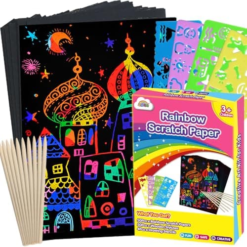 ZMLM Scratch Paper Art Crafts Kids Gifts 100PCS Rainbow Scratch Paper Art for 3 4 5 6 7 8 9 Years Old Girls Boys Arts and Crafts for Kids 46 Birthday Gifts Toys and Party Favors Pink
