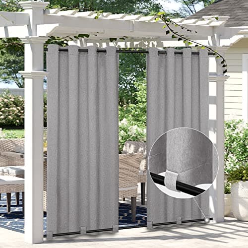 Easy-Going Linen Look Outdoor Curtains Waterproof Windproof Porch Curtains, Soft Thicken Outdoor Privacy Curtains for Patio, Gazebo, Grommet Top and Tab Bottom Drape, 1 Panel, 54x84 inch, Grey