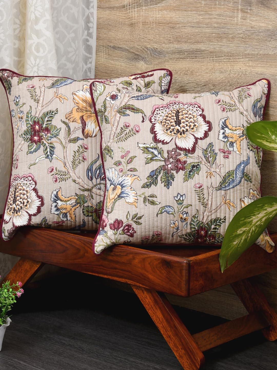 Clasiko Cotton Cushion Covers Set of 2; 20x20 Inches; Multicolor Flowers