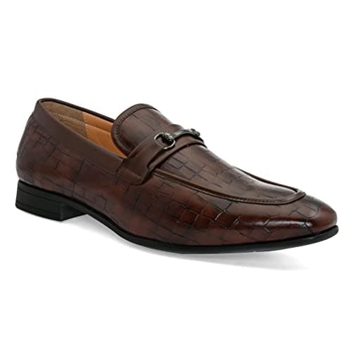 San Frissco Men's Loafers Semi Casual Shoes/Brown Textured Formal Shoe for Office, Slip-On Loafers/Stylish Lightweight and Comfortable Shoes - 11 (Brown)