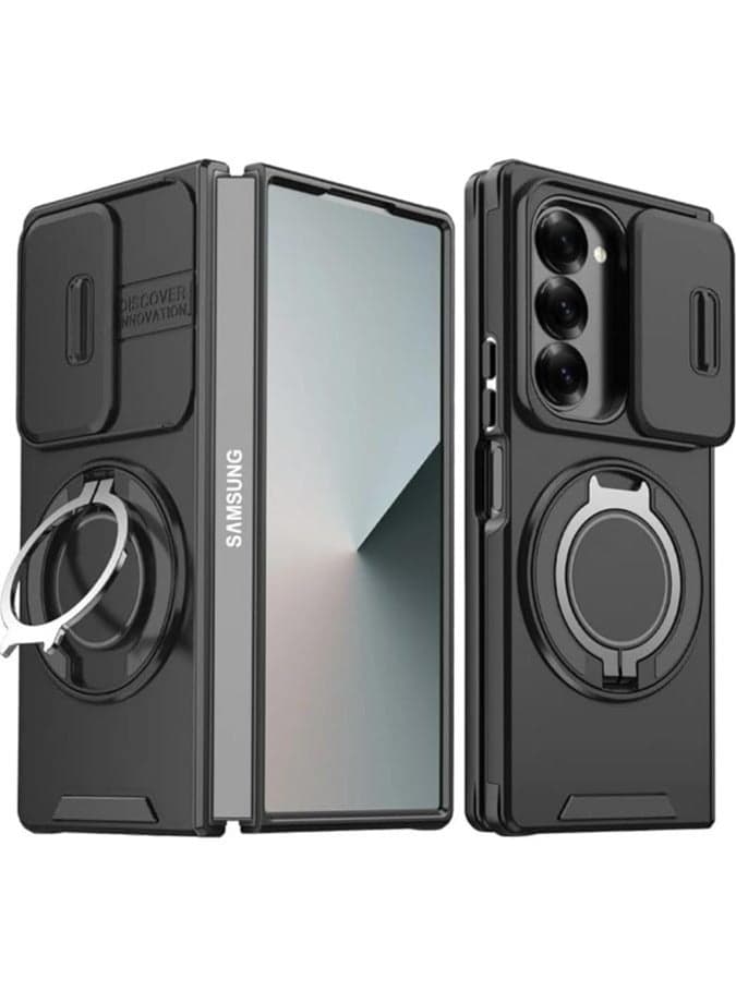 Case Compatible with Galaxy Z Fold 6 2024 with Camera Cover Protection, 【Support Magnetic Car Holder】 360 Degree Invisible Ring Holder,Shockproof Phone Case