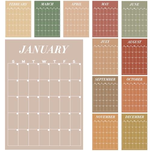 12 Pcs Rustic Undated Calendars 12x16 Large Erasable Wall Calendar 12 Month Dry Ease Reusable Planning Colorful Yearly Blank Planner Reserved Grid for Office Home Educational Study Room