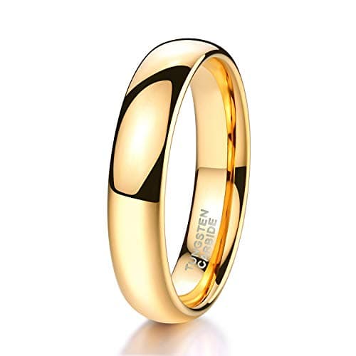 TRUMIUM 4mm Tungsten Wedding Band Ring for Men Women 24K Gold Plated Domed High Polished Comfort Fit 11